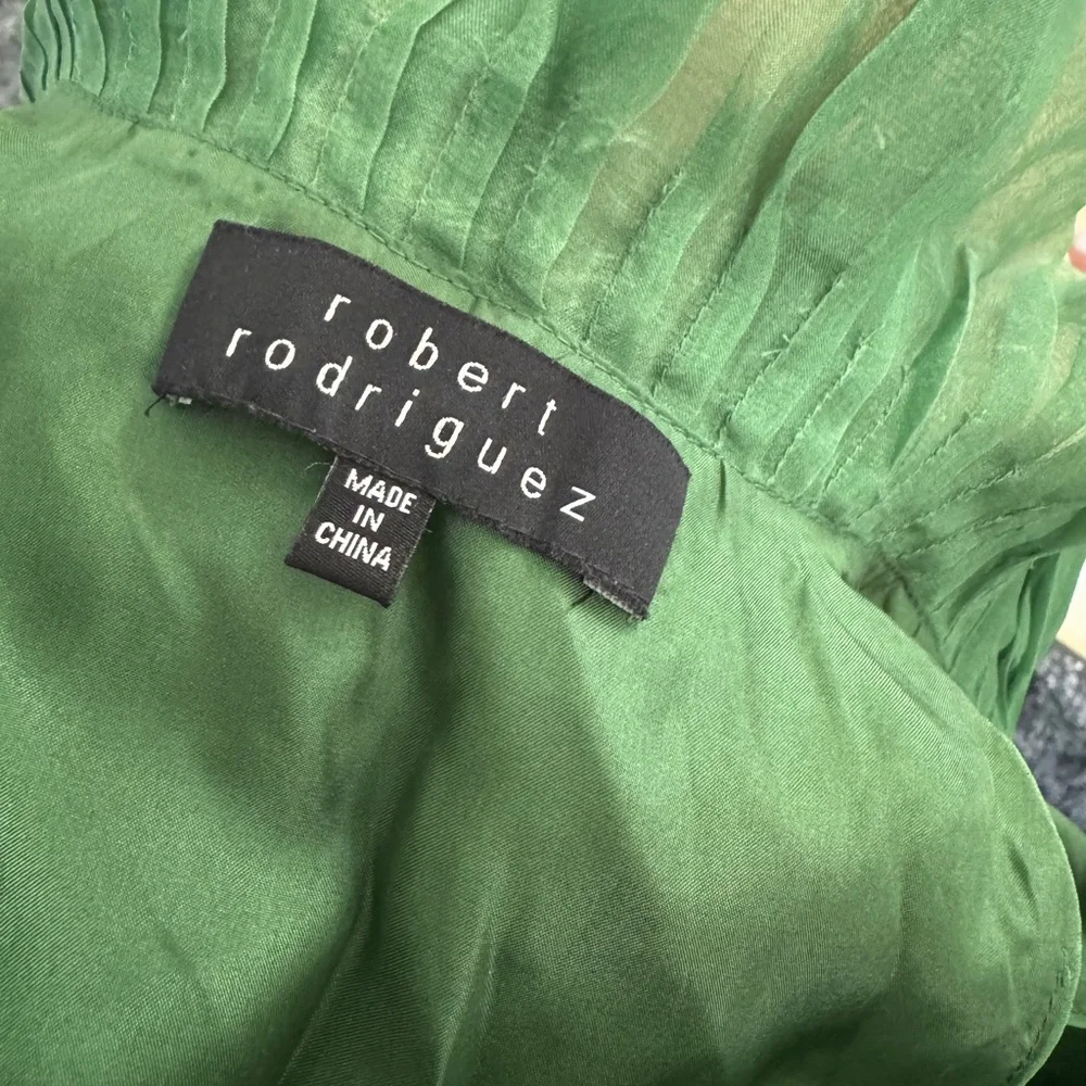 Robert Rodriguez Forest Green Ruffle Halter Silk Blouse - Picture 5 of 6